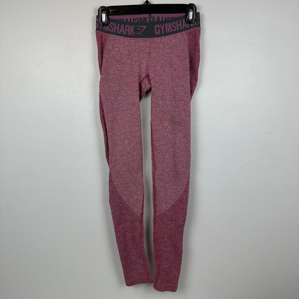 Gymshark Womens Flex Low Rise Logo Waistband Marled Pink Stretch Leggings Small